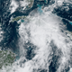 A satellite image of Tropical Depression Nine in the Caribbean.